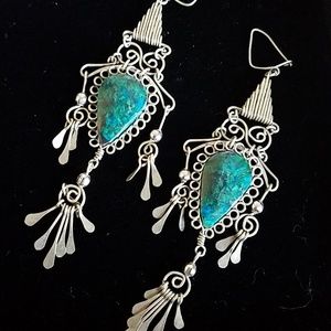 Dramatic handmade azurite boho dangle earrings